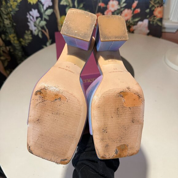 Feners Heels Mules Sandals Rainbow Le Mule Vegan Iridescent Blue Purple Y2K - Picture 4 of 4
